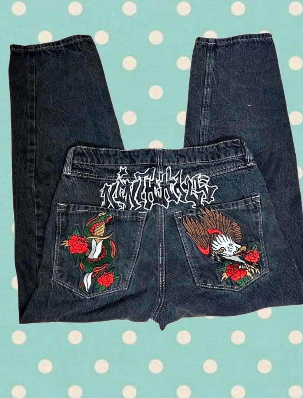 Ninth Hall Ambush Embroidered Baggy Black Jeans - Size 28